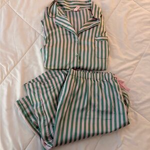 Victoria's Secret Green and Pink Silky Striped Pajama Set